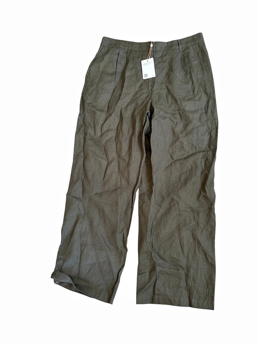 Quince 100% European Linen Pleated Trouser Wide Leg Pants Green Size 16 - Picture 3 of 5
